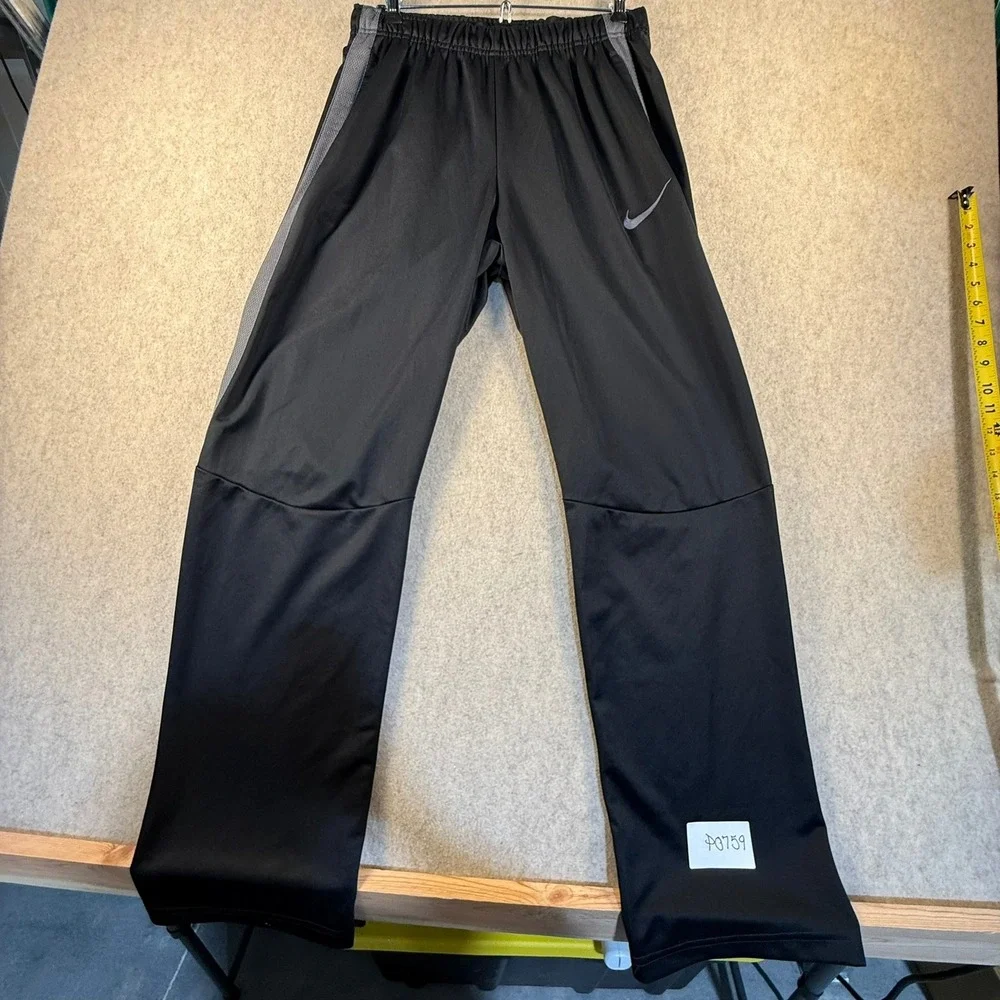 Nike Mens Black Track Pants Grey Side Stripe Straight Leg Size Medium